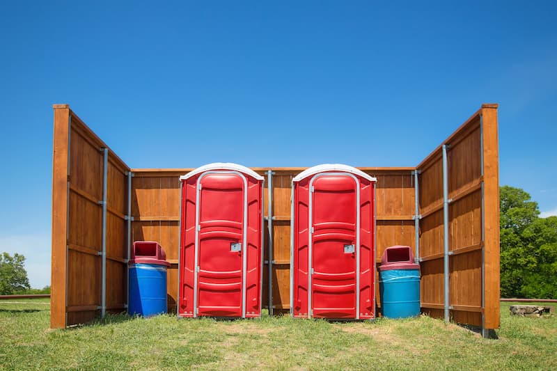 Short-term porta potty units staged for delivery in Harrisonburg, Virginia